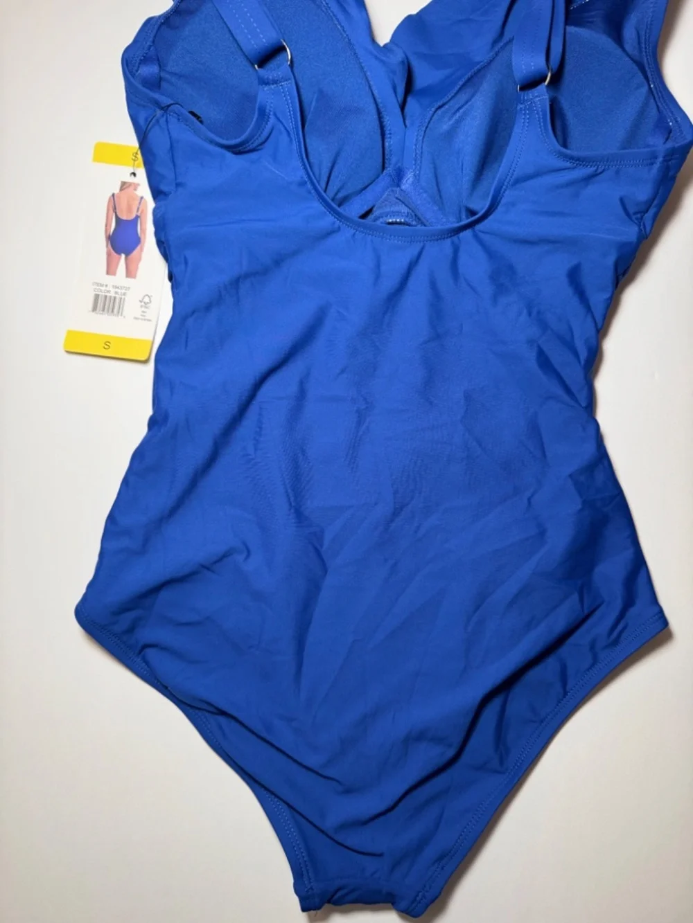 DKNY One Piece Swimsuit Small Blue Ruffle V-Neck Ruched Tummy Control NWT - Picture 7 of 8